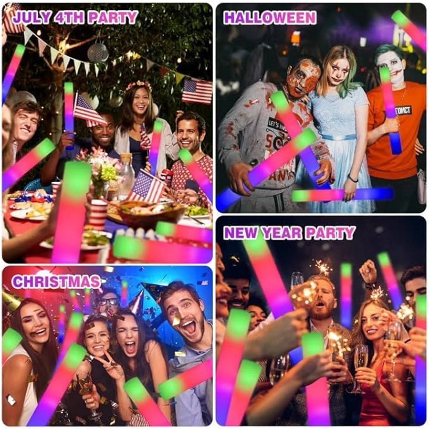 50Pcs LED Foam Glow Sticks 8~1 - Flashing Led Foam Sticks Party ulasan dan harga