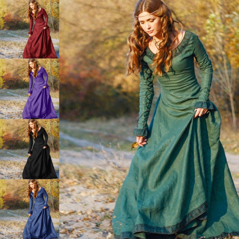 Women Medieval Long Dress V Ne - Medieval Renaissance Dress Women ulasan dan harga
